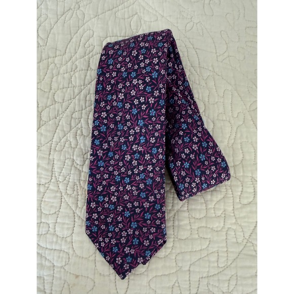 Ted Baker Other - Ted Baker London Silk Wool Floral Tie Navy Pink Maximalist Designer Preppy 3"